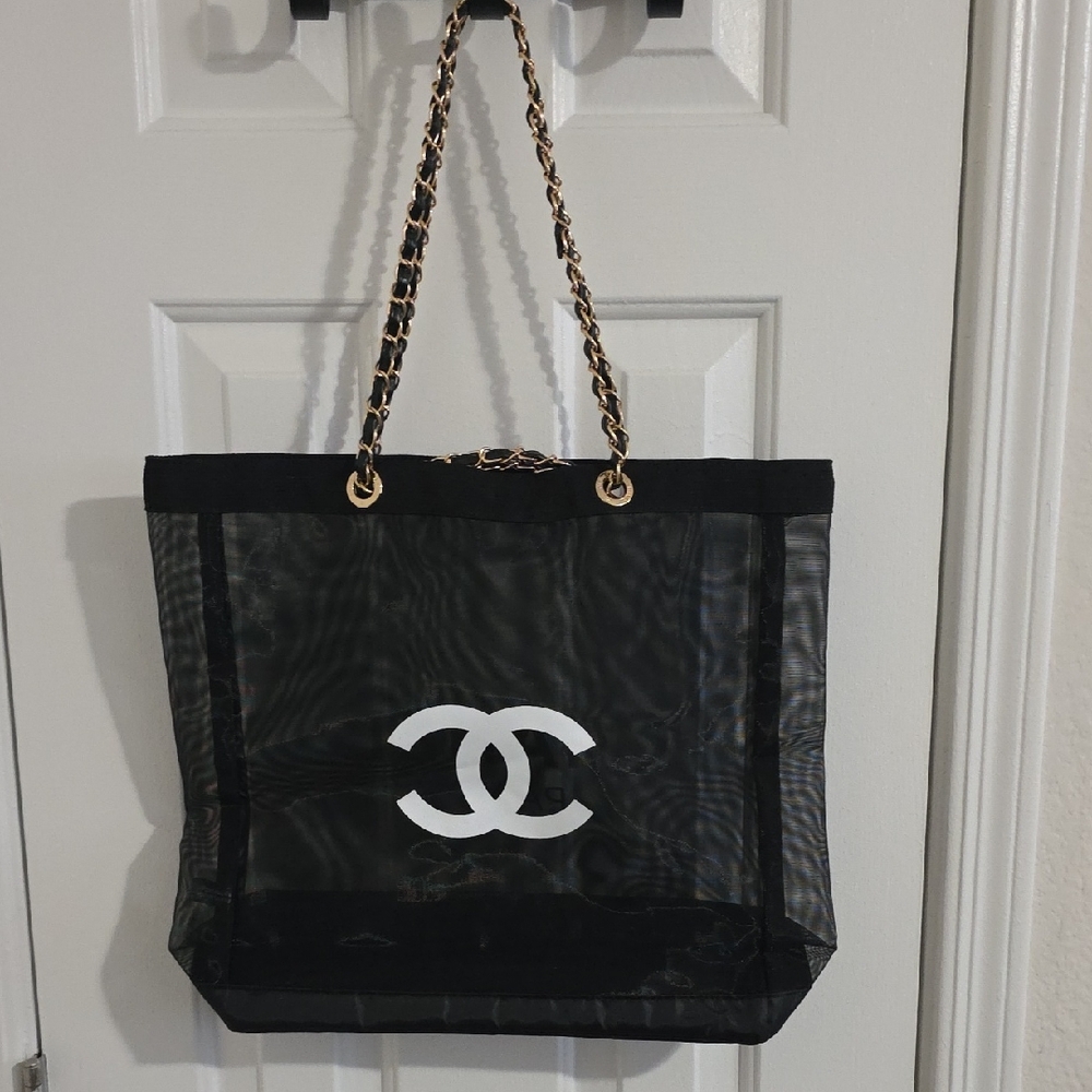 Chic Black and White Mesh Tote